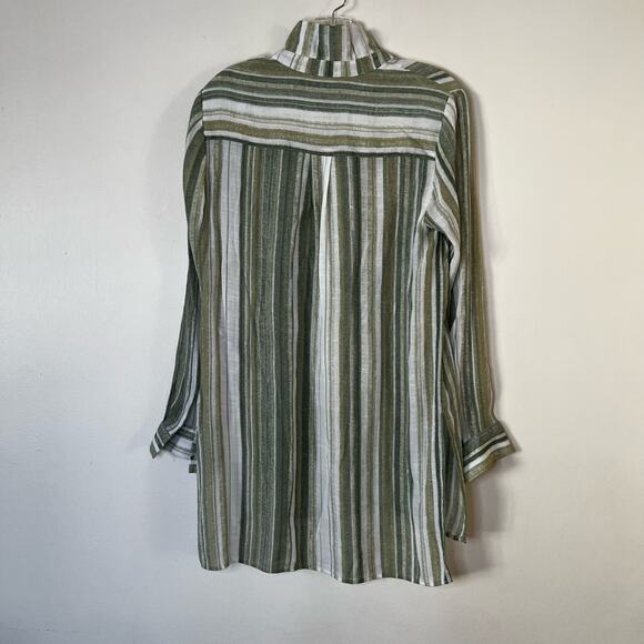 Nanette Lenore lightweight Sheer High Low Blouse Green Vertical Stripes - Picture 8 of 9